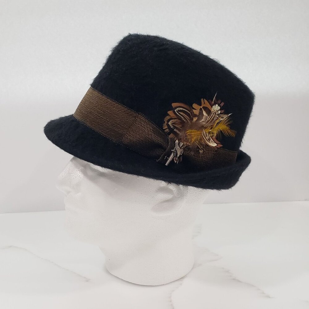 VTG John B Stetson 3X Beaver Felt Hat Feather Band The Wellington Fedora Black S